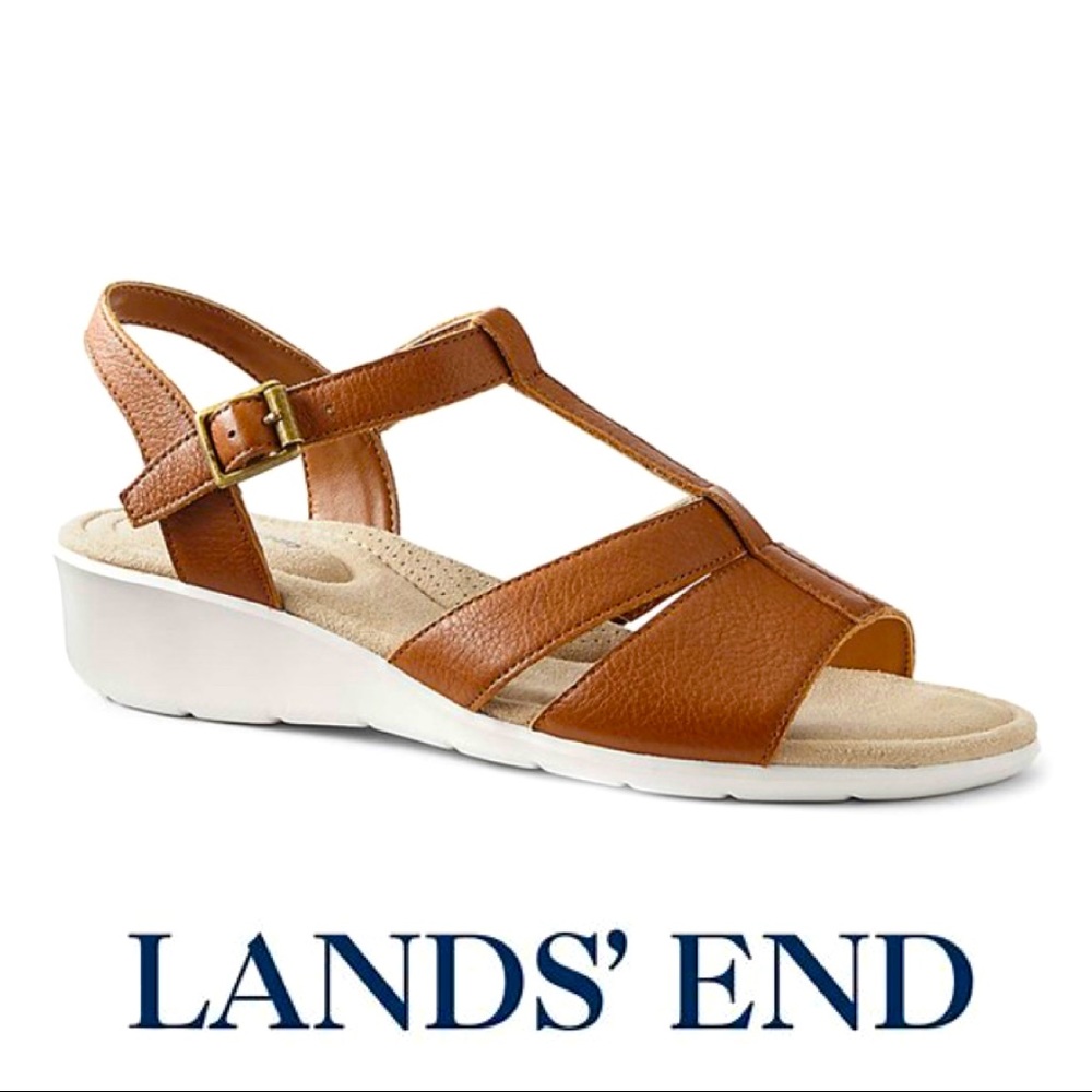 ๐ Landsโ End | Leather Comfort Wedge Sandals.